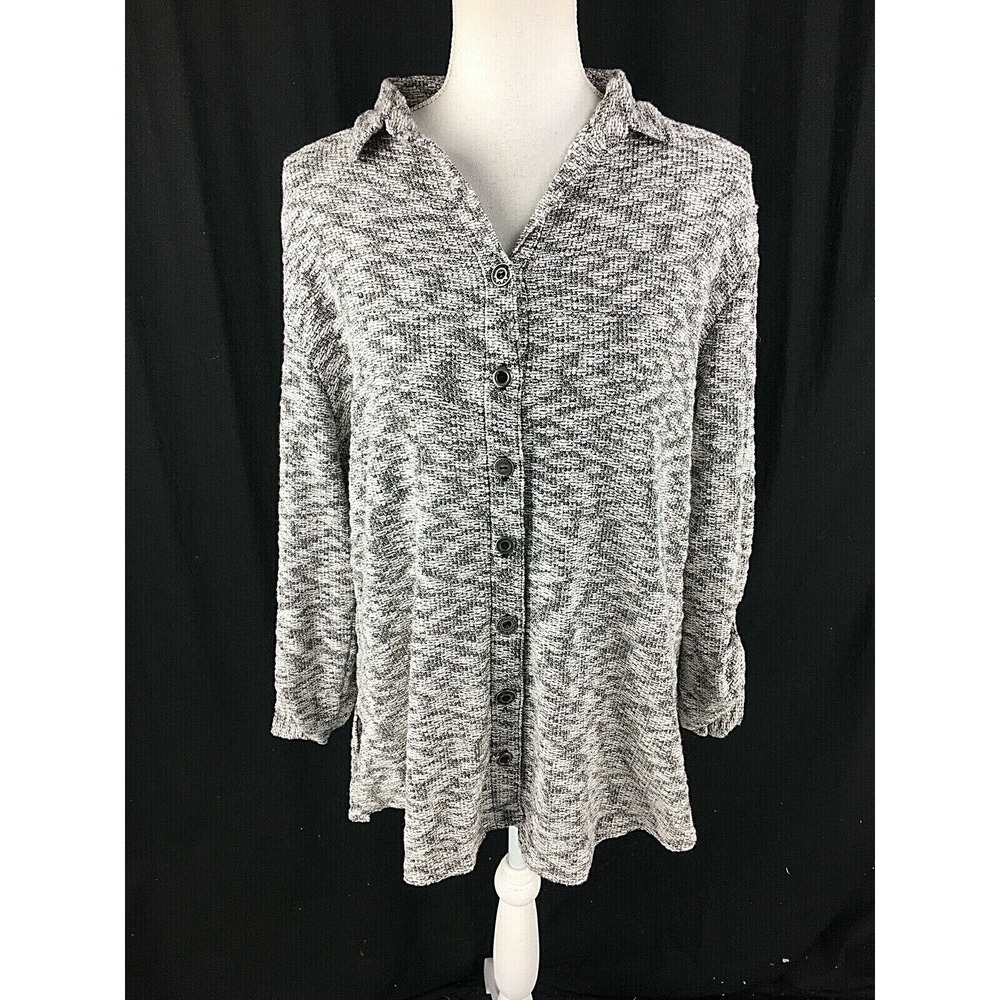 Neon Buddha Womens Knit Salt n' Pepper Button Blouse Medium Long Sleeve Yoga‎